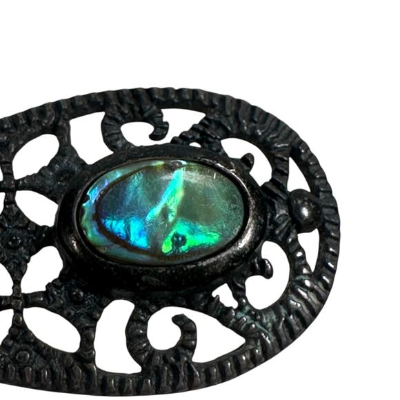 Sterling Silver Filigree Teardrop Earrings Simulated Opal Gemstone Jewelry Women - Picture 4 of 6